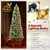 imageGoplus 9ft PreLit Artificial Christmas Tree Hinged Xmas Tree with 1416 PVC ampamp Pine Needles 560 Warm White LED Lights 8 Modes Red Berries Pine Cones Metal Stand Office Home Decoration