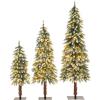 imageGoplus 3 4 5 PreLit Artificial Christmas Tree Set of 3 Slim Pencil Xmas Trees with Snowy Leaves WarmWhite LED Lights Metal Plate Base for Holiday Party Seasonal Office Home Decor