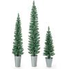 imageGoplus 4 5 6 PreLit Artificial Christmas Tree Set of 3 Slim Pencil Xmas Trees with Drooping Branches Warm White LED Lights Metal Base Cotton Core for Holiday Party Seasonal Office Home DecorStyleB