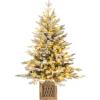 imageGoplus 4ft PreLit Christmas Tree for Entrances Artificial Potted Xmas Tree with 100 LED Lights Timer 3 Lighting Modes 116 Branch Tips Pine Needles Antique Urn Base Porch Indoor Holiday DecorSnowy Prelit