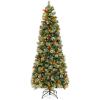 imageGoplus 75ft PreLit Artificial Christmas Tree Hinged Xmas Tree with 1096 PVC ampamp Pine Needles 460 Warm White LED Lights 8 Modes Red Berries Pine Cones Metal Stand Office Home Decoration