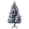 imageGoplus 7ft Prelit Fiber Optic Christmas Tree Artificial Snowy Xmas Tree with 76 Cool White LED Lights 8 Modes 270 PVC Leaves ampamp Pine Needles Pine Cones Red Berries Office Home Holiday DecorationCool White