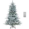 imageGoplus 8ft PreLit Snow Flocked Christmas Tree Artificial Hinged Xmas Tree with 1447 PVC ampamp PE Tips 800 Cool White LED Lights 3 Modes 2 Brightness Timer Remote Control Home Office DecorationCool White