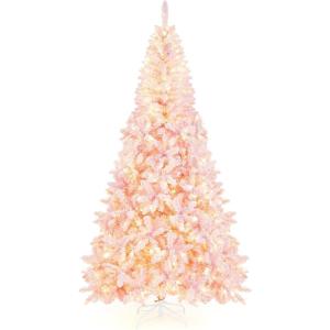 imageGoplus 6FT Pink Prelit Christmas Tree Hinged Snow Flocked Artificial Xmas Tree with 808 Branch Tips 8 Lighting Modes ampamp 350 MultiColor LED Lights Seasonal Holiday Decoration for Office HomePinkwarm White