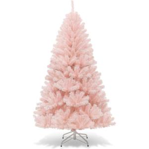 imageGoplus 6FT Pink Prelit Christmas Tree Hinged Snow Flocked Artificial Xmas Tree with 808 Branch Tips 8 Lighting Modes ampamp 350 MultiColor LED Lights Seasonal Holiday Decoration for Office HomePink