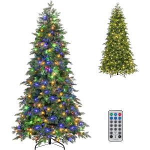 imageGoplus 6ft Artificial Christmas Tree Unlit Green Hinged Xmas Full Tree with 721 Lush Branch Tips PVC ampamp PE Leaves Mix Foldable Metal Stand for Seasonal Home Office Party Decoration6 FT with Lights