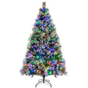 imageGoplus 6ft PreLit Artificial Christmas Tree Hinged Xmas Tree with 11 Lighting Modes 350 LED Lights 747 Branch Tips Pine Needles 55 Pine Cones ampamp 55 Red Berries for Office Home Decor7ft