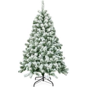 imageGoplus 7 FT Blue Gradient Snow Flocked Christmas Tree Artificial Unlit Hinged Xmas Full Tree with 725 Lush Branch Tips Foldable Metal Stand for Seasonal Home Office Party DecorationWhite