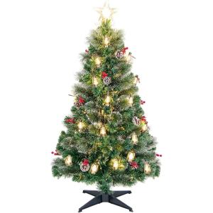 imageGoplus 7ft Prelit Fiber Optic Christmas Tree Artificial Snowy Xmas Tree with 76 Cool White LED Lights 8 Modes 270 PVC Leaves ampamp Pine Needles Pine Cones Red Berries Office Home Holiday DecorationWarm White