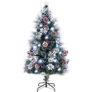 imageGoplus 7ft Prelit Fiber Optic Christmas Tree Artificial Snowy Xmas Tree with 76 Cool White LED Lights 8 Modes 270 PVC Leaves ampamp Pine Needles Pine Cones Red Berries Office Home Holiday DecorationCool White