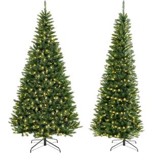 imageGoplus 7ft Prelit HalfShape Christmas Tree SpaceSaving Slender Artificial Xmas Tree with 150 Lights 450 Branch Tips Foldable Metal Stand for Indoor Office Home Party Holiday Decor8 FT
