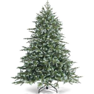 imageGoplus 8ft PreLit Artificial Christmas Tree Hinged Full Xmas Pine Tree with 410 Warm White LED Lights 8 Modes 1226 PVC ampamp PE Branch Tips Pine Cones Metal Stand Seasonal Home Office DecorationGreenwhite