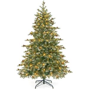 imageGoplus 8ft PreLit Artificial Christmas Tree Hinged Full Xmas Pine Tree with 410 Warm White LED Lights 8 Modes 1226 PVC ampamp PE Branch Tips Pine Cones Metal Stand Seasonal Home Office DecorationGreenprelit