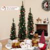 imageGoplus 3 4 5 PreLit Artificial Christmas Tree Set of 3 Slim Pencil Xmas Trees with 415 Green Branch Tips 230 Warm White LED Lights Burlap Base for Holiday Party Seasonal Office Home Decor
