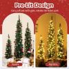 imageGoplus 3 4 5 PreLit Artificial Christmas Tree Set of 3 Slim Pencil Xmas Trees with 415 Green Branch Tips 230 Warm White LED Lights Burlap Base for Holiday Party Seasonal Office Home Decor