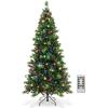 imageGoplus 6ft Artificial PreLit Christmas Tree 3MinuteSetup Hinged Full Xmas Tree with 260 MultiColor LED Lights 666 Branch Tips Foldable Metal Stand for Indoor Home Office DecorGreen With Red Berries