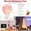 imageGoplus 7ft Pink PreLit Pencil Christmas Tree Snow Flocked Artificial Slim Tree with 800 Branch Tips 300 LED Lights 8 Lighting Modes LifeLike Hinged Xmas Tree for Indoor Home Office Holiday Decor