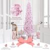 imageGoplus 7ft Pink PreLit Pencil Christmas Tree Snow Flocked Artificial Slim Tree with 800 Branch Tips 300 LED Lights 8 Lighting Modes LifeLike Hinged Xmas Tree for Indoor Home Office Holiday Decor