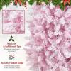 imageGoplus 7ft Pink PreLit Pencil Christmas Tree Snow Flocked Artificial Slim Tree with 800 Branch Tips 300 LED Lights 8 Lighting Modes LifeLike Hinged Xmas Tree for Indoor Home Office Holiday Decor