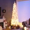 imageGoplus 7ft Pink PreLit Pencil Christmas Tree Snow Flocked Artificial Slim Tree with 800 Branch Tips 300 LED Lights 8 Lighting Modes LifeLike Hinged Xmas Tree for Indoor Home Office Holiday Decor