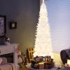 imageGoplus 7ft White PreLit Pencil Christmas Tree Artificial Hinged Slim Tree with 800 Tips 300 Warm White Lights 8 Lighting Modes Xmas Tree for Indoor Home Office Party Holiday Decor