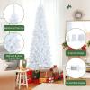 imageGoplus 7ft White PreLit Pencil Christmas Tree Artificial Hinged Slim Tree with 800 Tips 300 Warm White Lights 8 Lighting Modes Xmas Tree for Indoor Home Office Party Holiday Decor