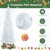 imageGoplus 7ft White PreLit Pencil Christmas Tree Artificial Hinged Slim Tree with 800 Tips 300 Warm White Lights 8 Lighting Modes Xmas Tree for Indoor Home Office Party Holiday Decor