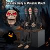 imageGoplus Animatronic Sitting Skeleton  Halloween Animated Moving Reaper With Light Up Eyes Motion ampamp Sound Activated Props for Indoor Outdoor Lawn Yard Patio