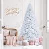 imageGoplus White Artificial Christmas Tree 6ft Premium Unlit Hinged Spruce Full Tree with 1000 Branch Tips and Metal Stand Easy Assembly for Indoor and Outdoor UseWhite