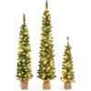 imageGoplus 3 4 5 PreLit Artificial Christmas Tree Set of 3 Slim Pencil Xmas Trees with 415 Green Branch Tips 230 Warm White LED Lights Burlap Base for Holiday Party Seasonal Office Home Decor