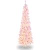 imageGoplus 7ft Pink PreLit Pencil Christmas Tree Snow Flocked Artificial Slim Tree with 800 Branch Tips 300 LED Lights 8 Lighting Modes LifeLike Hinged Xmas Tree for Indoor Home Office Holiday Decor