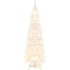imageGoplus 7ft White PreLit Pencil Christmas Tree Artificial Hinged Slim Tree with 800 Tips 300 Warm White Lights 8 Lighting Modes Xmas Tree for Indoor Home Office Party Holiday Decor