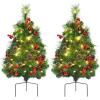 imageGoplus Set of 2 29quot Outdoor Pathway Christmas Trees Battery Operated PreLit Artificial Xmas Trees with 30 Warm White LED Lights 8 Flash Modes Pine Trees for Porch Driveway Yard Garden Decor