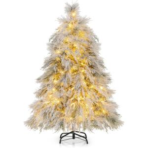 imageGoplus 45ft PreLit Snow Flocked Christmas Tree Artificial Hinged Full Xmas Tree with 279 PVC ampamp Pine Needles ampamp WillowLike PE Tips 150 Warm White LED Lights for Office Home Decoration4ft 6in