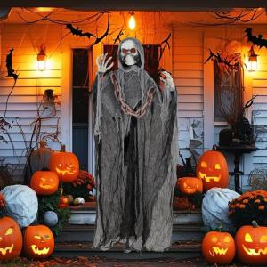 imageGoplus 5 FT Halloween Animatronic Talking Zombie Maid in Lantern Holiday Animated Decoration with Movable Head and Arms Red Light Up Eyes ampamp Sounds Halloween Prop for Indoor Outdoor Lawn Yard Patio64 FT Standing Grim Reaper