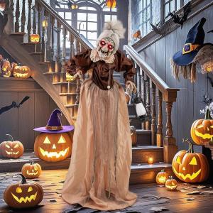 imageGoplus 5 FT Halloween Animatronic Talking Zombie Maid in Lantern Holiday Animated Decoration with Movable Head and Arms Red Light Up Eyes ampamp Sounds Halloween Prop for Indoor Outdoor Lawn Yard Patio5 FT Talking Zombie Maid