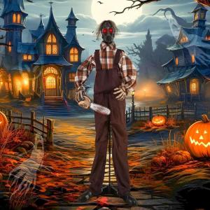 imageGoplus 5 FT Halloween Animatronic Talking Zombie Maid in Lantern Holiday Animated Decoration with Movable Head and Arms Red Light Up Eyes ampamp Sounds Halloween Prop for Indoor Outdoor Lawn Yard Patio57 FT Scary Chainsaw Man