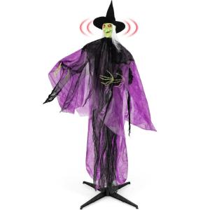 imageGoplus 5 FT Halloween Animatronic Talking Zombie Maid in Lantern Holiday Animated Decoration with Movable Head and Arms Red Light Up Eyes ampamp Sounds Halloween Prop for Indoor Outdoor Lawn Yard Patio72 FT Standing Witch