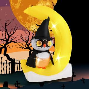 imageGoplus 51 Ft Halloween Inflatables PreLit Owl on The Moon with Witch Hat Blow up Cute Halloween Decoration with Builtin LEDs Holiday Outdoor Indoor Decoration for Party Lawn Yard