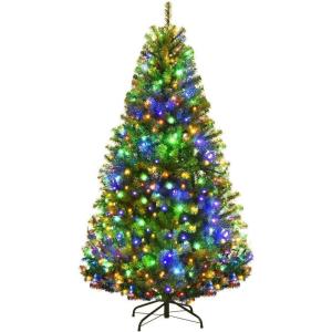 imageGoplus 5FT PreLit Artificial Christmas Tree Hinged Spruce Xmas Full Tree with 150 LED Multicolor Lights 11 Lighting Modes 600 PVC Branch Foldable Base for Indoor Home Office Decoration5ft