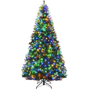 imageGoplus 5FT PreLit Artificial Christmas Tree Hinged Spruce Xmas Full Tree with 150 LED Multicolor Lights 11 Lighting Modes 600 PVC Branch Foldable Base for Indoor Home Office Decoration8 FT