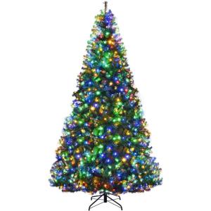 imageGoplus 5FT PreLit Artificial Christmas Tree Hinged Spruce Xmas Full Tree with 150 LED Multicolor Lights 11 Lighting Modes 600 PVC Branch Foldable Base for Indoor Home Office Decoration9 FT