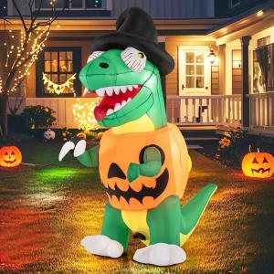 imageGoplus 6 FT Inflatable Pumpkin Dinosaur Blow up Yard Decoration with Builtin LED Lights ampamp Witch Hat Halloween Inflatable Decoration with Stakes Tethers ampamp Sandbag for Garden Yard ampamp Lawn