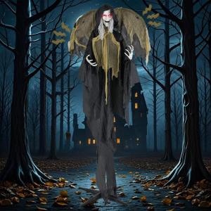 imageGoplus 82 FT Halloween Standing Witch Poseable Halloween Animatronic Prop with Light up Eyes Sounds ampamp Movements LifeSize Animated Winged Witch for Haunted House Garden Yard Sound Activated