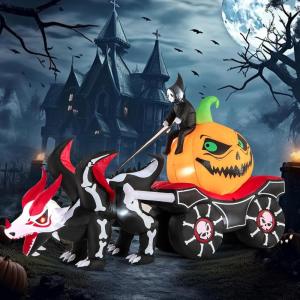 imageGoplus 9 FT Halloween Inflatable Outdoor Decoration Blow up Grim Reaper Driving Pumpkin Carriage with Skeleton Dragon ampamp Skull Wheels Builtin LED Lights Holiday Decorations for Garden Yard ampamp Lawn