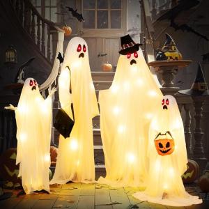 imageGoplus Halloween Light Up Family Ghosts 4 PCS LED Glowing Halloween Ghosts Lifesize Standing Family Ghosts for Yard Garden Lawn Festival Holiday Party