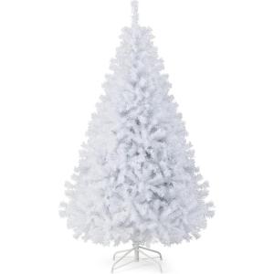 imageGoplus White Artificial Christmas Tree 6ft Premium Unlit Hinged Spruce Full Tree with 1000 Branch Tips and Metal Stand Easy Assembly for Indoor and Outdoor UseWhite