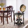 imageGoplus 16 Globe Wine Bar Stand 16th Century Italian Replica Wine Cabinet with Wheels Rustic Wood Liquor Bottle Shelf Movable Globe Wine Rack Bar Cart for Dining Room ampamp Living Room Creamy White