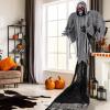 imageGoplus Hanging Halloween Decoration 121 Ft Skeleton Ghost with Flickering Red Eyes Scary Sounds Adjustable Arms IndoorOutdoor Grim Reaper Prop Halloween Flying Ghost for Party Yard Lawn121 Ft Hanging Skeleton Ghost