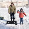 imageGoplus Rolling Snow Pusher Shovel Handle Adjustable Snow Removal Tool Manual Push Plow with 6Inch Wheels for Driveway Pavement Stoop Black